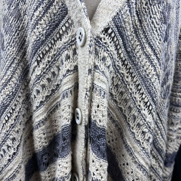 Free People Cardigan Womens M Ivory Blue Asymmetrical Crochet Striped 3‎ Buttons - Picture 5 of 13